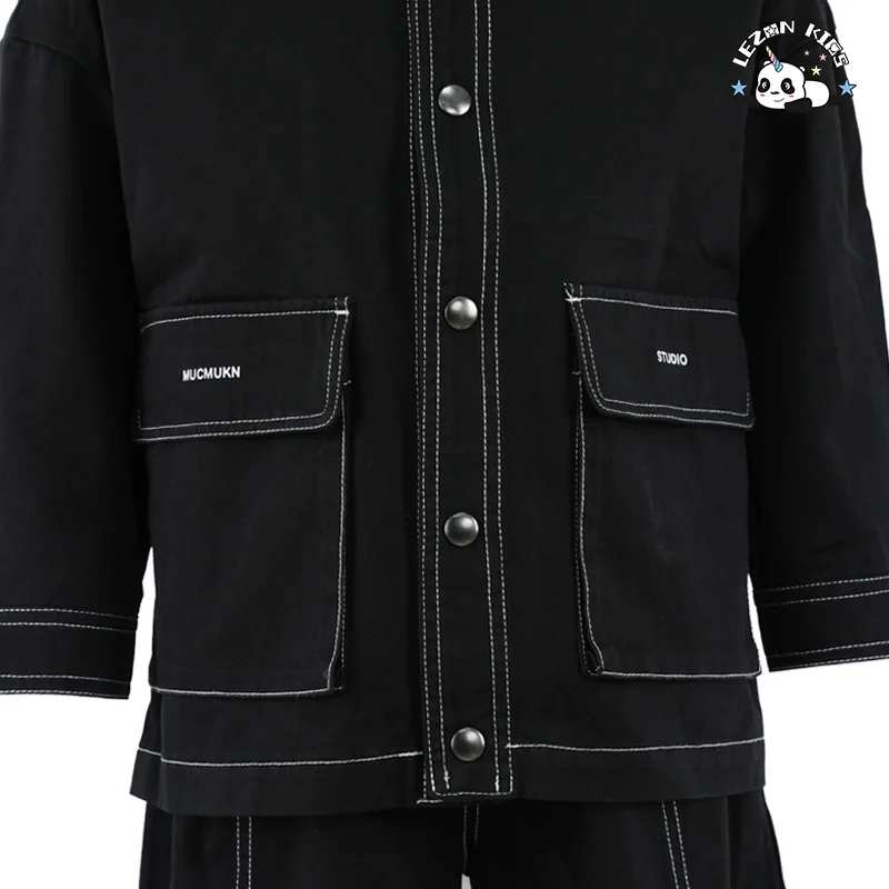 LEZONKIDS - Fashion Washed Denim Jacket and Pants Two Piece Suit Loose Fitting Denim Boy Clothing Set